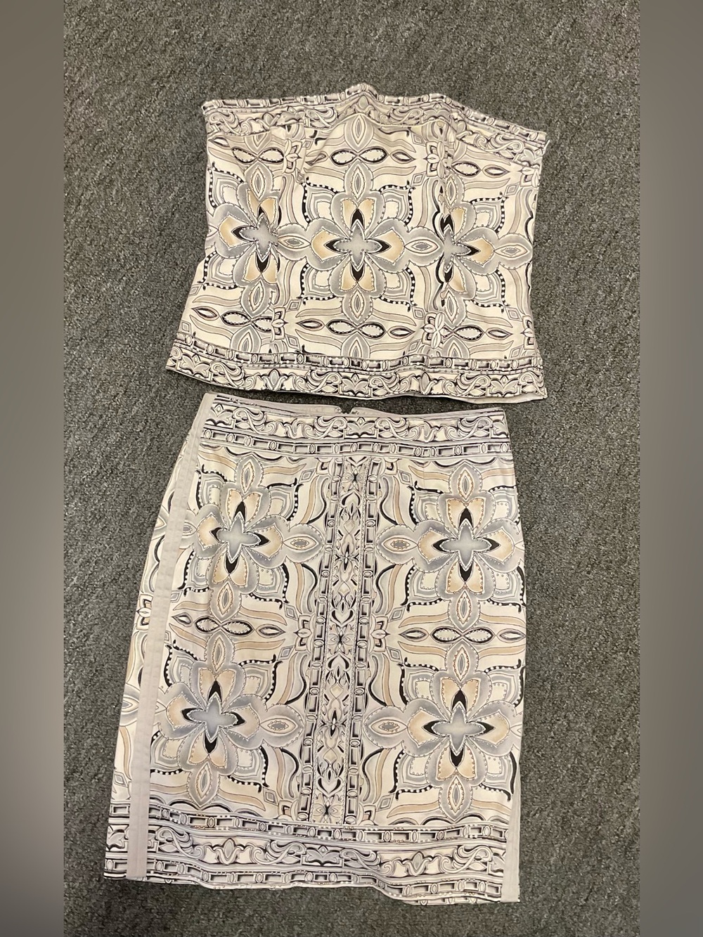 White House Black Market Embellished Cream Beige Floral Skirt Set